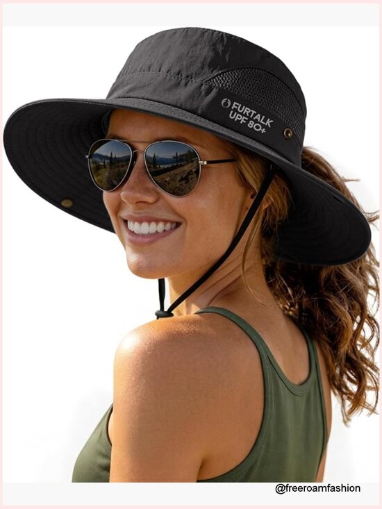 Sun Hat with Ponytail Hole Wide Brim UPF 80+ Foldable Bucket Hat Outdoor Hiking main image 4